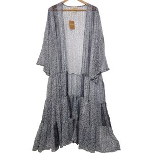 Nalini Floral Metallic Yarn Tiered Maxi Duster
